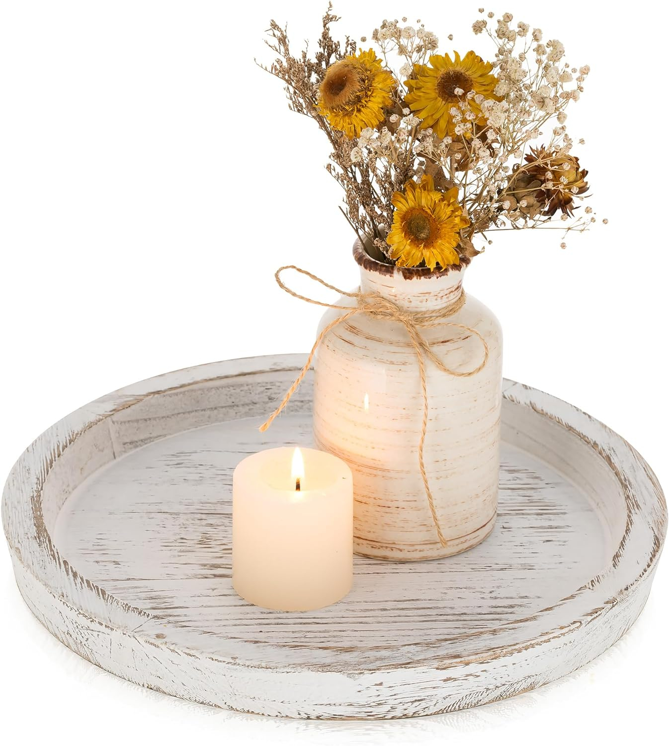 Rustic Wooden Tray Candle Holder – Small Decorative Plate Pillar Candle Tray Wood for Farmhouse Kitchen Countertop Coffee Table Organizer Home Decor Wedding Centerpiece, Size Large – Set of 2 Pakagi 3 Rustic Wooden Tray Candle Holder – Small Decorative Plate Pillar Candle Tray Wood for Farmhouse Kitchen Countertop Coffee Table Organizer Home Decor Wedding Centerpiece, Size Large – Set of 2 Pakagi 3