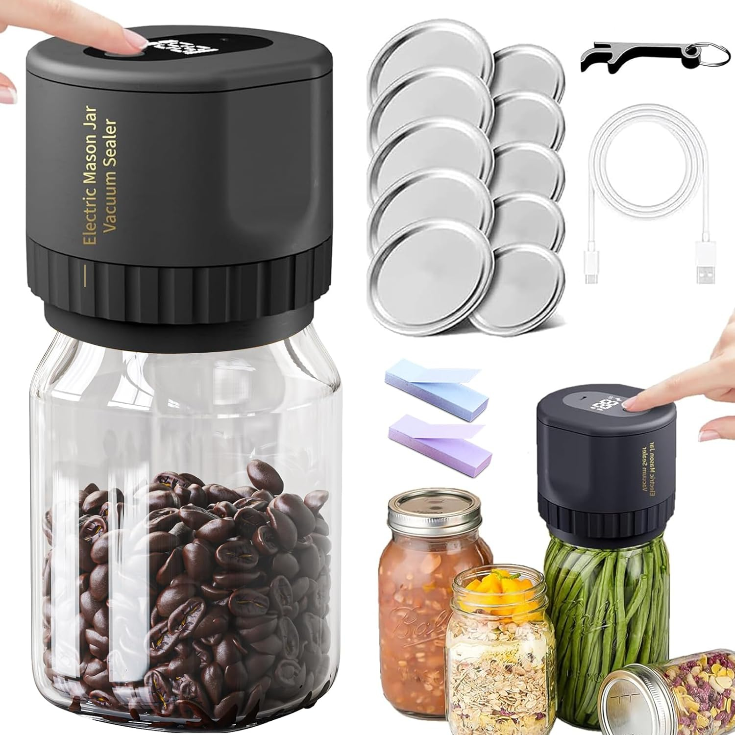 PixieMIX Electric Mason Jar Vacuum Sealer – Cordless Sealer for Freshness Preservation and Flavor Retention Pakagi 3 PixieMIX Electric Mason Jar Vacuum Sealer – Cordless Sealer for Freshness Preservation and Flavor Retention Pakagi 3