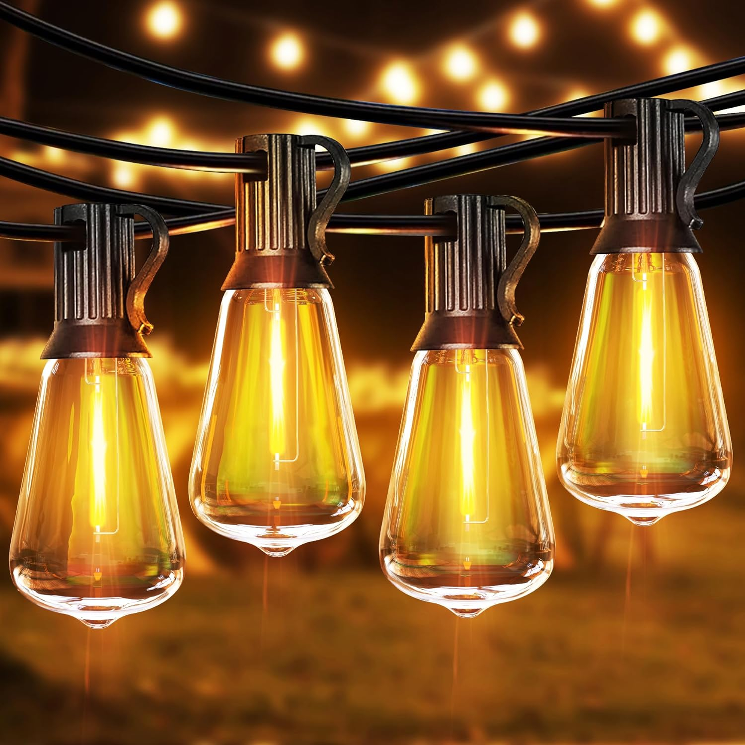 PARTPHONER LED Outdoor String Lights, 60FT Patio Lights with 32 Shatterproof ST38 Vintage Edison Bulbs, 2700K Dimmable Waterproof Outside Hanging Lights for Porch Backyard Deck Balcony Party Decor, Connectable, Energy Saving, Weatherproof, Easy to Install, Elegant Romantic Ambiance Pakagi