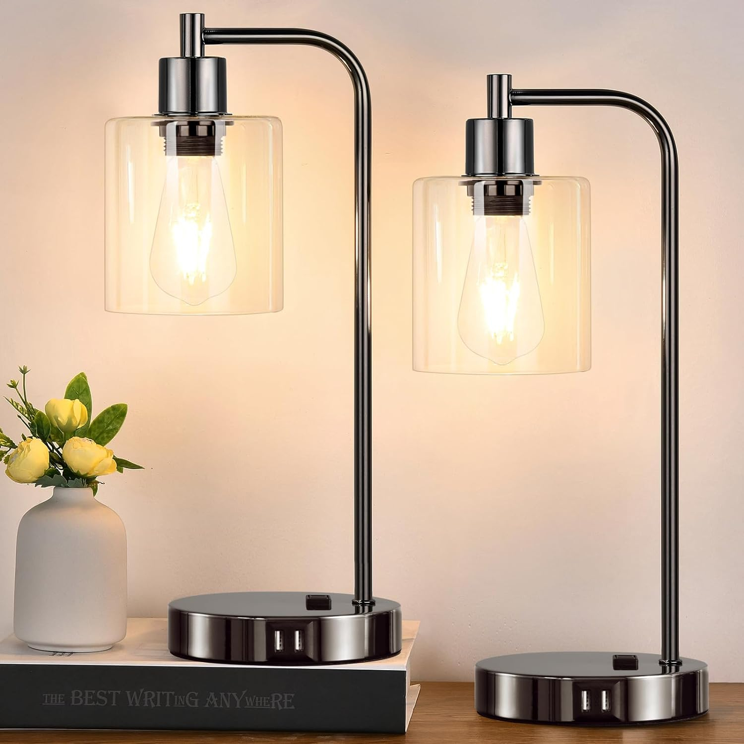 Industrial Touch Control Table Lamp with USB Ports and AC Outlet – 3-Way Dimmable, 2 Free LED Bulbs Included Pakagi 3 Industrial Touch Control Table Lamp with USB Ports and AC Outlet – 3-Way Dimmable, 2 Free LED Bulbs Included Pakagi 3