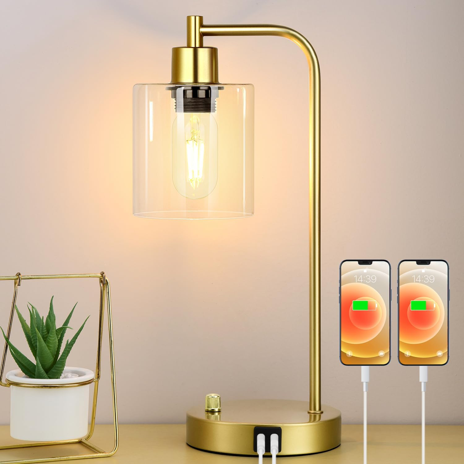 Gold Industrial Table Lamp with USB Charging Ports and Stepless Dimming – Perfect for Bedroom, Living Room, or Office Decor Pakagi 3 Gold Industrial Table Lamp with USB Charging Ports and Stepless Dimming – Perfect for Bedroom, Living Room, or Office Decor Pakagi 3