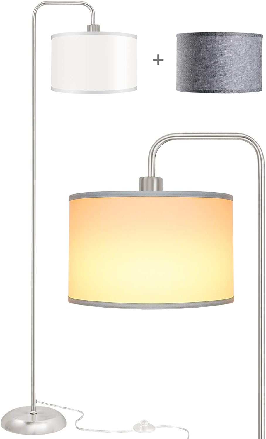 Modern Floor Lamp with 3 Color Temperature LED Bulbs, Pedal Switch and White Linen Shade Pakagi 6 Modern Floor Lamp with 3 Color Temperature LED Bulbs, Pedal Switch and White Linen Shade Pakagi 6