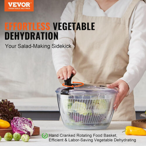VEVOR Glass Salad Spinner 4.75Qt – Large Vegetable Dryer Washer for Greens, Herbs, Berries, Fruits – Effortless One-Handed Press with High Borosilicate Glass Bowl Lid – BPA-Free – Efficient Dehydration & Easy Cleaning Pakagi 26