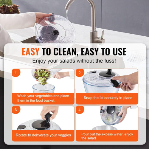VEVOR Glass Salad Spinner 4.75Qt – Large Vegetable Dryer Washer for Greens, Herbs, Berries, Fruits – Effortless One-Handed Press with High Borosilicate Glass Bowl Lid – BPA-Free – Efficient Dehydration & Easy Cleaning Pakagi 27