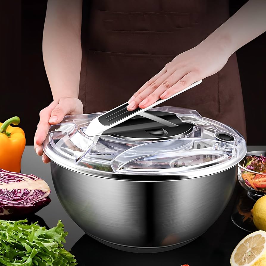 VEVOR Glass Salad Spinner 4.75Qt – Large Vegetable Dryer Washer for Greens, Herbs, Berries, Fruits – Effortless One-Handed Press with High Borosilicate Glass Bowl Lid – BPA-Free – Efficient Dehydration & Easy Cleaning Pakagi 13